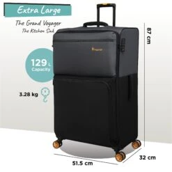 Duo-Tone - Extra Large (Pewter & Black) -IT Luggage Sales Duo Tone XLarge Black dims weights