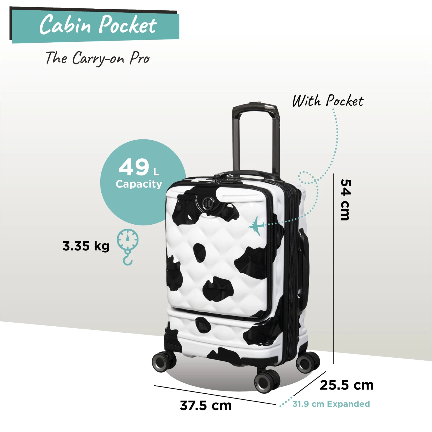 IT Luggage Indulging II - Cabin With Pocket (Moo Cow Print) 3 IT Luggage Indulging II - Cabin With Pocket (Moo Cow Print) - Image 2