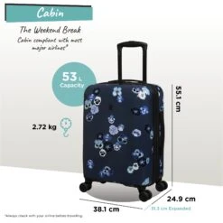 IT Luggage Sheen - 2pc Set (Pansies Floral Blue Depths) -IT Luggage Sales Sheen Pansies Cabin dims weights