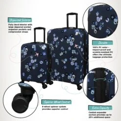 IT Luggage Sheen - 2pc Set (Pansies Floral Blue Depths) -IT Luggage Sales Sheen Pansies Large Cabin Infographic