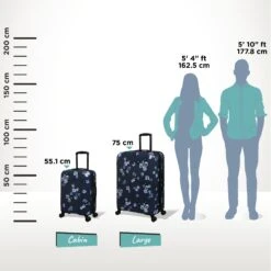IT Luggage Sheen - 2pc Set (Pansies Floral Blue Depths) -IT Luggage Sales Sheen Pansies Relative Size