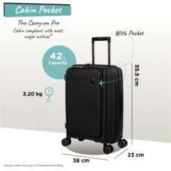 IT Luggage Spontaneous II - Cabin With Pocket (Black) -IT Luggage Sales Spontaneous Cabin Pocket blk dims weights