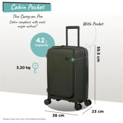 IT Luggage Spontaneous II - Cabin With Pocket (Olive Night) -IT Luggage Sales Spontaneous Cabin Pocket olive dims weights