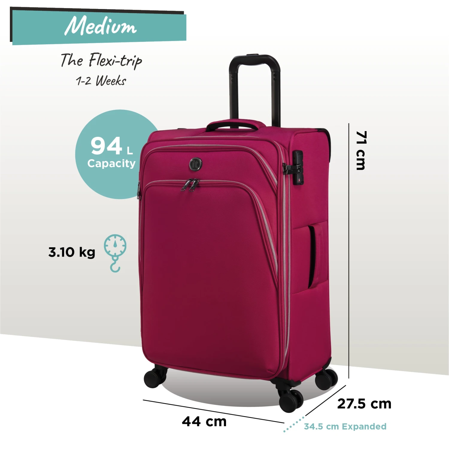 IT Luggage Trinary - Medium (Viva Magenta) 4 IT Luggage Trinary - Medium (Viva Magenta) - Image 2