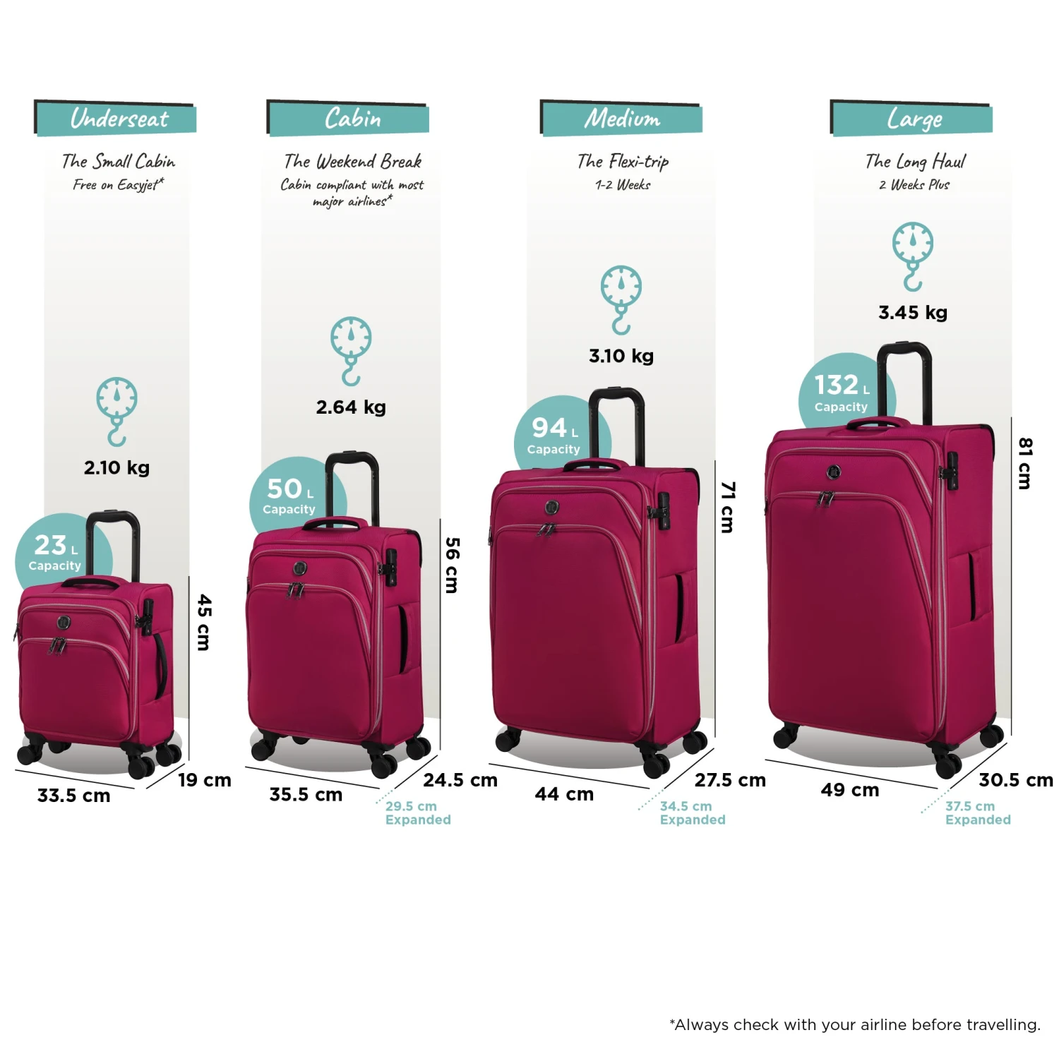 IT Luggage Trinary - 4pc Set (Viva Magenta) 4 IT Luggage Trinary - 4pc Set (Viva Magenta) - Image 2
